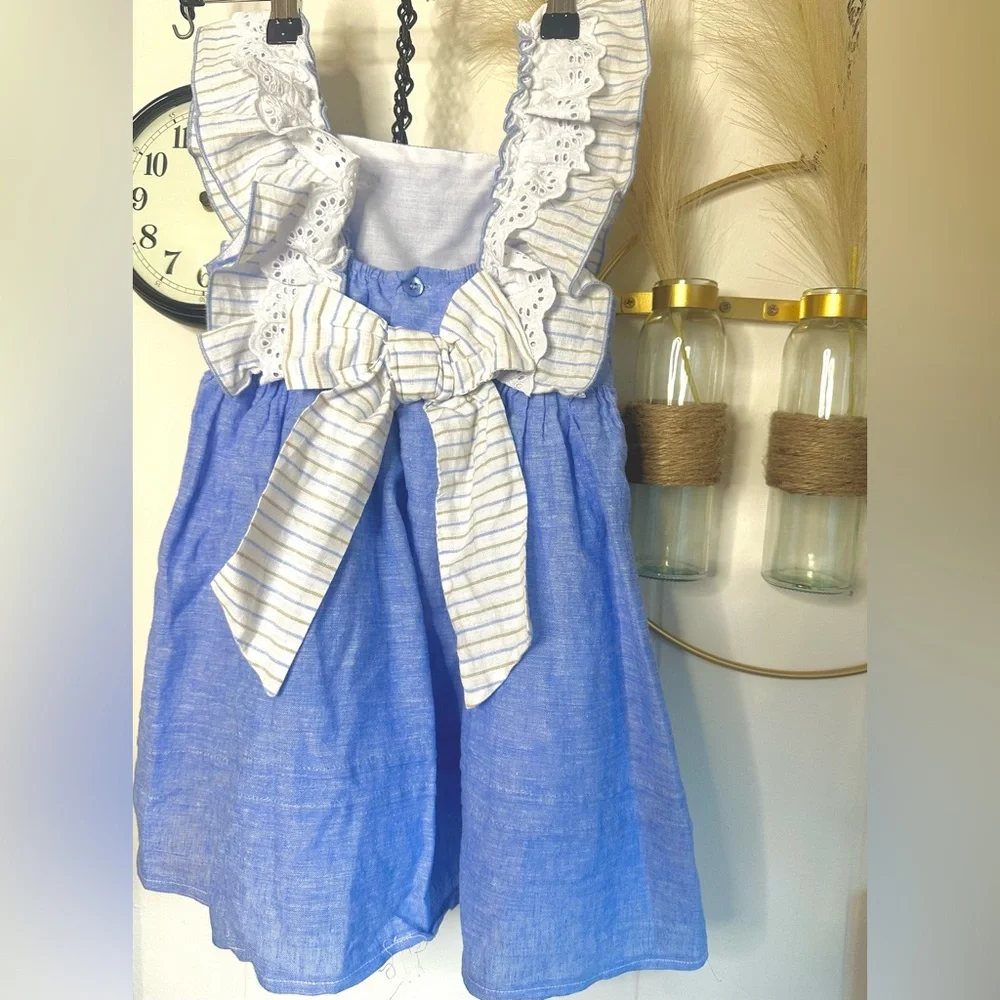 Blue and White Kids Dress - Picture 3 of 5